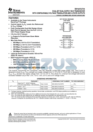 SN74AVC2T45DCUR datasheet - DUAL-BIT DUAL-SUPPLY BUS TRANSCEIVER WITH CONFIGURABLE VOLTAGE TRANSLATION AND 3-STATE OUTPUTS