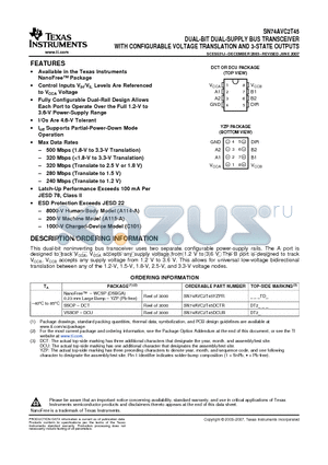 SN74AVC2T45DCURG4 datasheet - DUAL-BIT DUALSUPPLY BUS TRANSCEIVER WITH CONFIGURABLE VOLTAGE TRANSLATION AND 3-STATE OUTPUTS