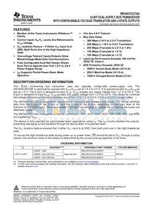 SN74AVC32T245GKER datasheet - 32-BIT DUAL-SUPPLY BUS TRANSCEIVER WITH CONFIGURABLE VOLTAGE TRANSLATION AND 3-STATE OUTPUTS