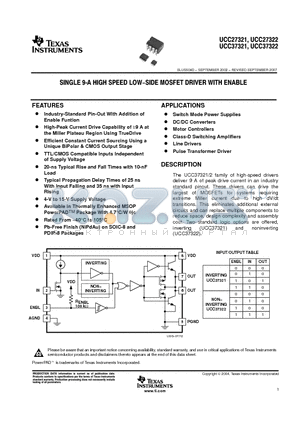 UCC27322DG4 datasheet - SINGLE 9-A HIGH SPEED LOW-SIDE MOSFET DRIVER WITH ENABLE