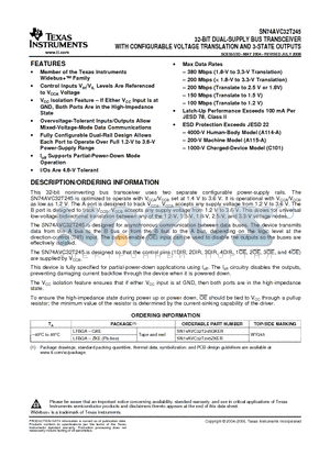 SN74AVC32T245GKER datasheet - 32-BIT DUAL-SUPPLY BUS TRANSCEIVER WITH CONFIGURABLE VOLTAGE TRANSLATION AND 3-STATE OUTPUTS