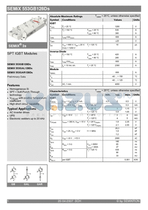 SEMIX553GB128DS datasheet - SPT IGBT Modules