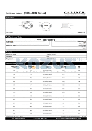 PSSL-0802-100M-T datasheet - SMD Power Inductor