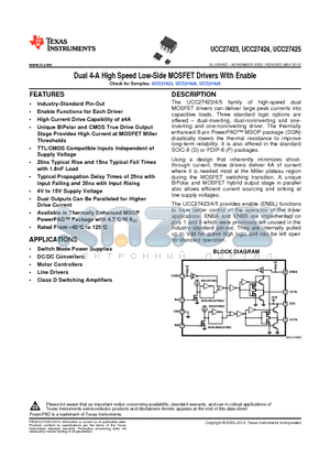 UCC27423DGN datasheet - Dual 4-A High Speed Low-Side MOSFET Drivers With Enable