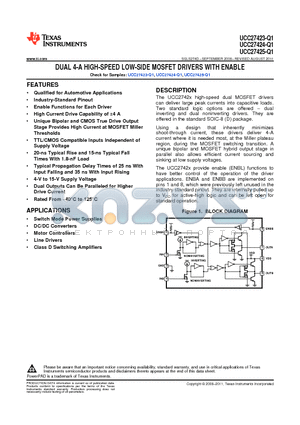 UCC27424QDRQ1 datasheet - DUAL 4-A HIGH-SPEED LOW-SIDE MOSFET DRIVERS WITH ENABLE