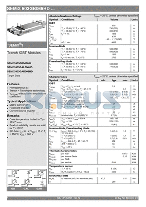 SEMIX603GB066HD datasheet - Trench IGBT Modules