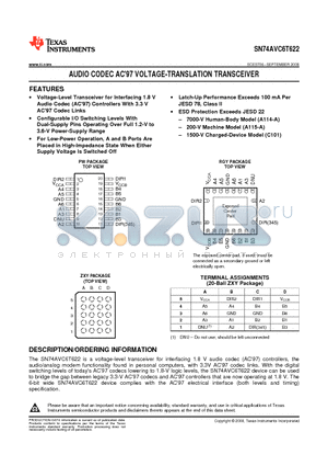 SN74AVC6T622ZXYR datasheet - AUDIO CODEC AC 97 VOLTAGE-TRANSLATION TRANSCEIVER