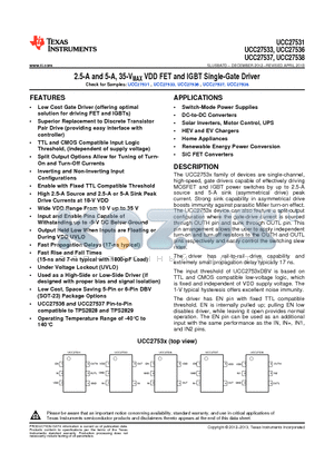UCC27538 datasheet - 2.5-A and 5-A, 35-VMAX VDD FET and IGBT Single-Gate Driver