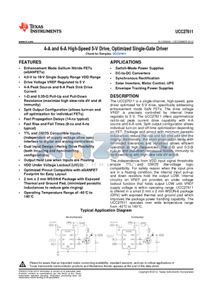 UCC27611 datasheet - 4-A and 6-A High-Speed 5-V Drive, Optimized Single-Gate Driver