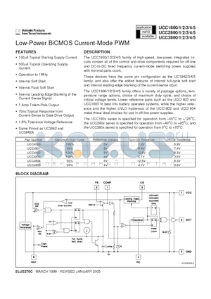UCC2800 datasheet - Low-Power BiCMOS Current-Mode PWM