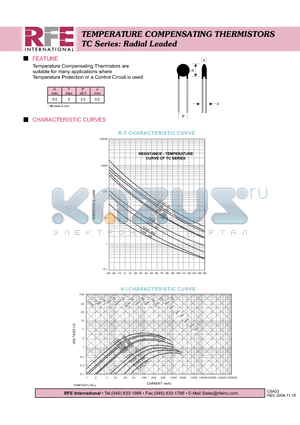 TC005-101 datasheet - TEMPERATURE COMPENSATING THERMISTORS TC Series: Radial Leaded