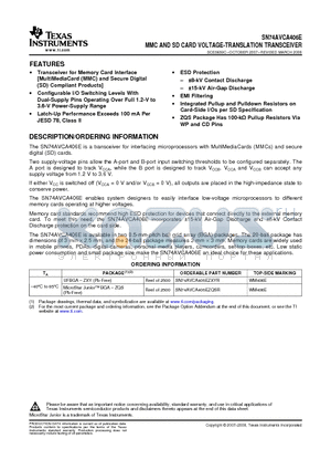 SN74AVCA406EZXYR datasheet - MMC AND SD CARD VOLTAGE-TRANSLATION TRANSCEIVER