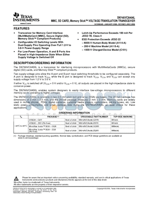 SN74AVCA406LGQSR datasheet - MMC, SD CARD, Memory Stick VOLTAGE-TRANSLATION TRANSCEIVER