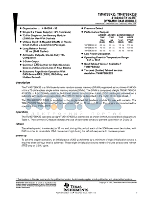 TM497BBK32S-80 datasheet - 4194304 BY 32-BIT DYNAMIC RAM MODULE