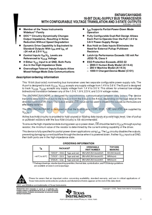 SN74AVCAH164245GR datasheet - 16-BIT DUAL-SUPPLY BUS TRANSCEIVER WITH CONFIGURABLE VOLTAGE TRANSLATION AND 3-STATE OUTPUTS
