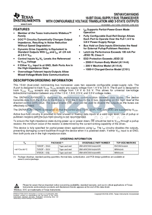 SN74AVCAH164245_07 datasheet - 16-BIT DUAL-SUPPLY BUS TRANSCEIVER WITH CONFIGURABLE VOLTAGE TRANSLATION AND 3-STATE OUTPUTS