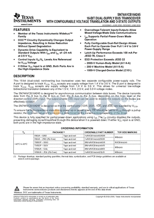 SN74AVCB164245GR datasheet - 16-BIT DUAL-SUPPLY BUS TRANSCEIVER WITH CONFIGURABLE VOLTAGE TRANSLATION AND 3-STATE OUTPUTS