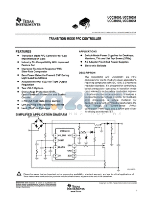 UCC28051 datasheet - TRANSITION MODE PFC CONTROLLER