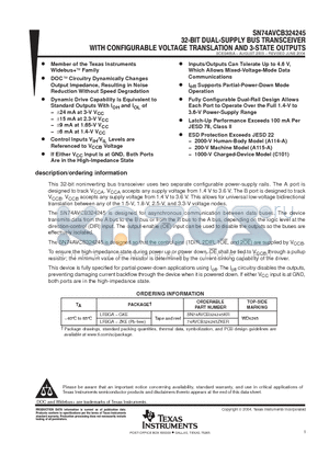 SN74AVCB324245KR datasheet - 32 BIT DUAL SUPPLY BUS TRANSCEIVER WITH CONFIGURABLE VOLTAGE TRANSLATION AND 3 STATE OUTPUTS