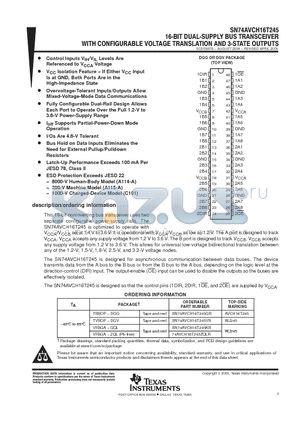 SN74AVCH16T245_10 datasheet - 16-BIT DUAL-SUPPLY BUS TRANSCEIVER WITH CONFIGURABLE VOLTAGE TRANSLATION AND 3-STATE OUTPUTS