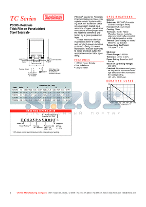 TC025PA datasheet - PECOS Resistors Thick Film on Porcelainized Steel Substrate