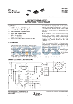 UCC2806PWTRG4 datasheet - LOW-POWER, DUAL-OUTPUT, CURRENT-MODE PWM CONTROLLER
