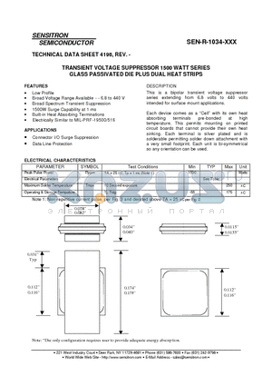 SEN-R-1034-012 datasheet - TRANSIENT VOLTAGE SUPPRESSOR 1500 WATT SERIES GLASS PASSIVATED DIE PLUS DUAL HEAT STRIPS