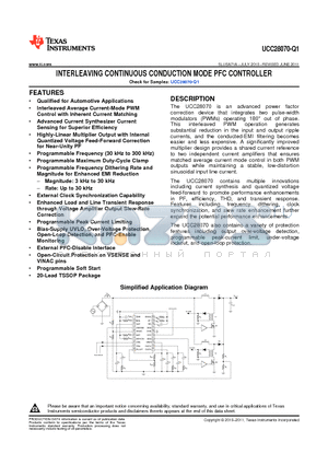 UCC28070QPWRQ1 datasheet - INTERLEAVING CONTINUOUS CONDUCTION MODE PFC CONTROLLER