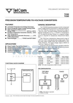 TC03 datasheet - PRECISION TEMPERATURE-TO-VOLTAGE CONVERTERS