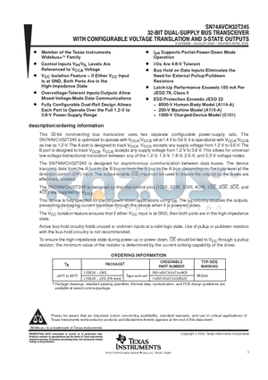 SN74AVCH32T245KR datasheet - 32-BIT DUAL-SUPPLY BUS TRANSCEIVER WITH CONFIGURABLE VOLTAGE TRANSLATION AND 3-STATE OUTPUTS