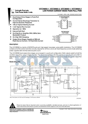 UCC2808A-1 datasheet - LOW POWER CURRENT MODE PUSH-PULL PWM