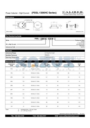 PSSL-1306HC-150M-B datasheet - Power Inductor - High Current