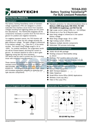 TC04A-200TD datasheet - Battery Tracking TransClamp For SLIC Linecard Protection