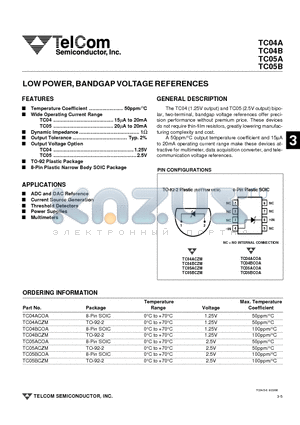 TC04B datasheet - LOW POWER, BANDGAP VOLTAGE REFERENCES