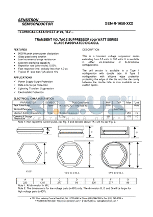 SEN-R-1050-036 datasheet - TRANSIENT VOLTAGE SUPPRESSOR 5000 WATT SERIES GLASS PASSIVATED DIE/CELL