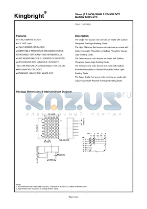 TC07-11 datasheet - 18mm (0.7 INCH) SINGLE COLOR DOT MATRIX DISPLAYS