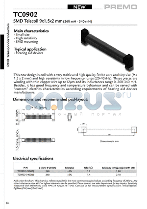 TC0902-34000JJ datasheet - SMD Telecoil 9x1.5x2mm