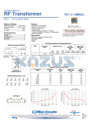 TC1-1-13MG2+ datasheet - Surface Mount RF Transformer