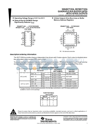 SN74BCT125ADE4 datasheet - QUADRUPLE BUS BUFFER GATES WITH 3-STATE OUTPUTS