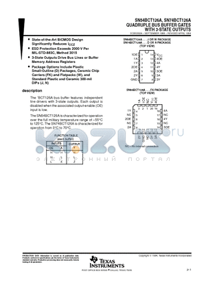 SN74BCT126A datasheet - QUADRUPLE BUS BUFFER GATES WITH 3-STATE OUTPUTS