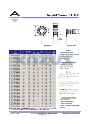 TC100-102M-RC datasheet - Toroidal Chokes