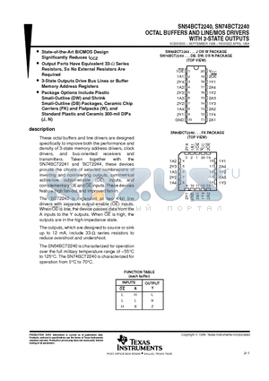 SN74BCT2240N datasheet - OCTAL BUFFERS AND LINE/MOS DRIVERS WITH 3-STATE OUTPUTS