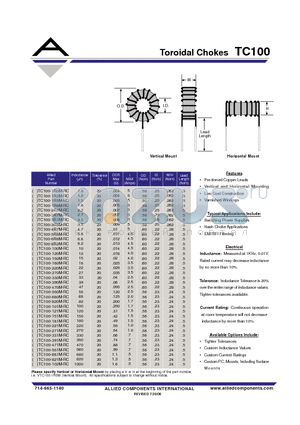 TC100-1R0M-RC datasheet - Toroidal Chokes