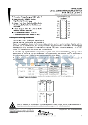 SN74BCT2241DWRG4 datasheet - OCTAL BUFFER AND LINE/MOS DRIVER WITH 3-STATE OUTPUTS