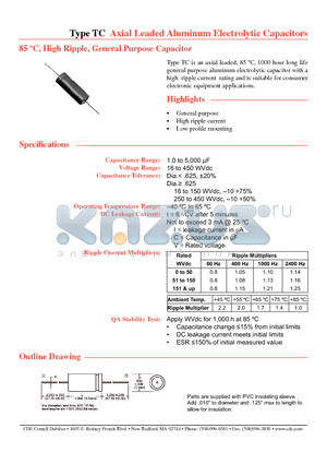 TC10102A datasheet - Axial Leaded Aluminum Electrolytic Capacitors