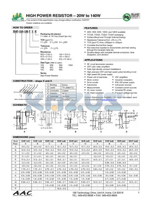 RHP-100A-100JZR datasheet - HIGH POWER RESISTOR - 20W to 140W