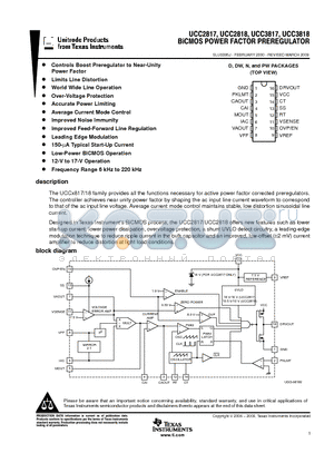 UCC2818DW datasheet - BiCMOS POWER FACTOR PREREGULATOR