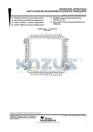 SN74BCT2424AFN datasheet - 16-BIT LATCHED MULTIPLEXER/DEMULTIPLEXER BUS TRANSCEIVERS