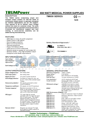 TM650-S30 datasheet - 650 WATT MEDICAL POWER SUPPLIES