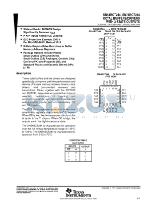 SN74BCT244DB datasheet - OCTAL BUFFERS/DRIVERS WITH 3-STATE OUTPUTS
